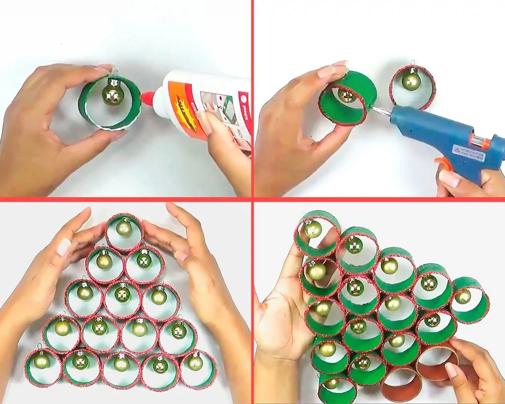 Adornos navideños reciclados con tubos de cartón